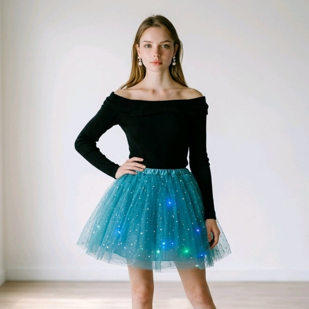 Teal Sparkle Tulle Mini Skirt